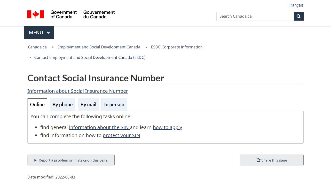 Contact Social Insurance Number - Canada.ca