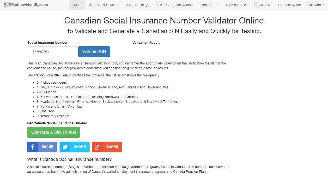 Canadian Social Insurance Number Validator Online - GET NEW IDENTITY