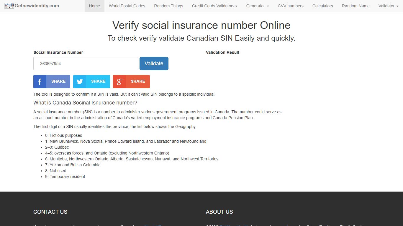 Validate Canadian Social Insurance Number Online - GET NEW IDENTITY